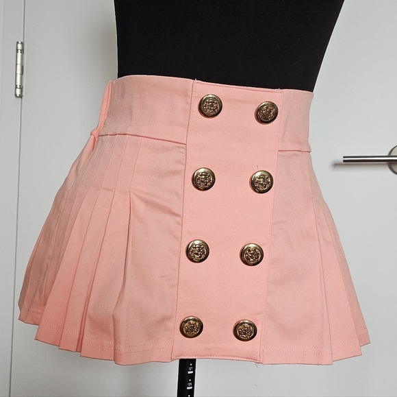 D.i.a Gyaru Coral Pleated Mini Skirt with Gold Sailor Style Buttons - Picture 6 of 7